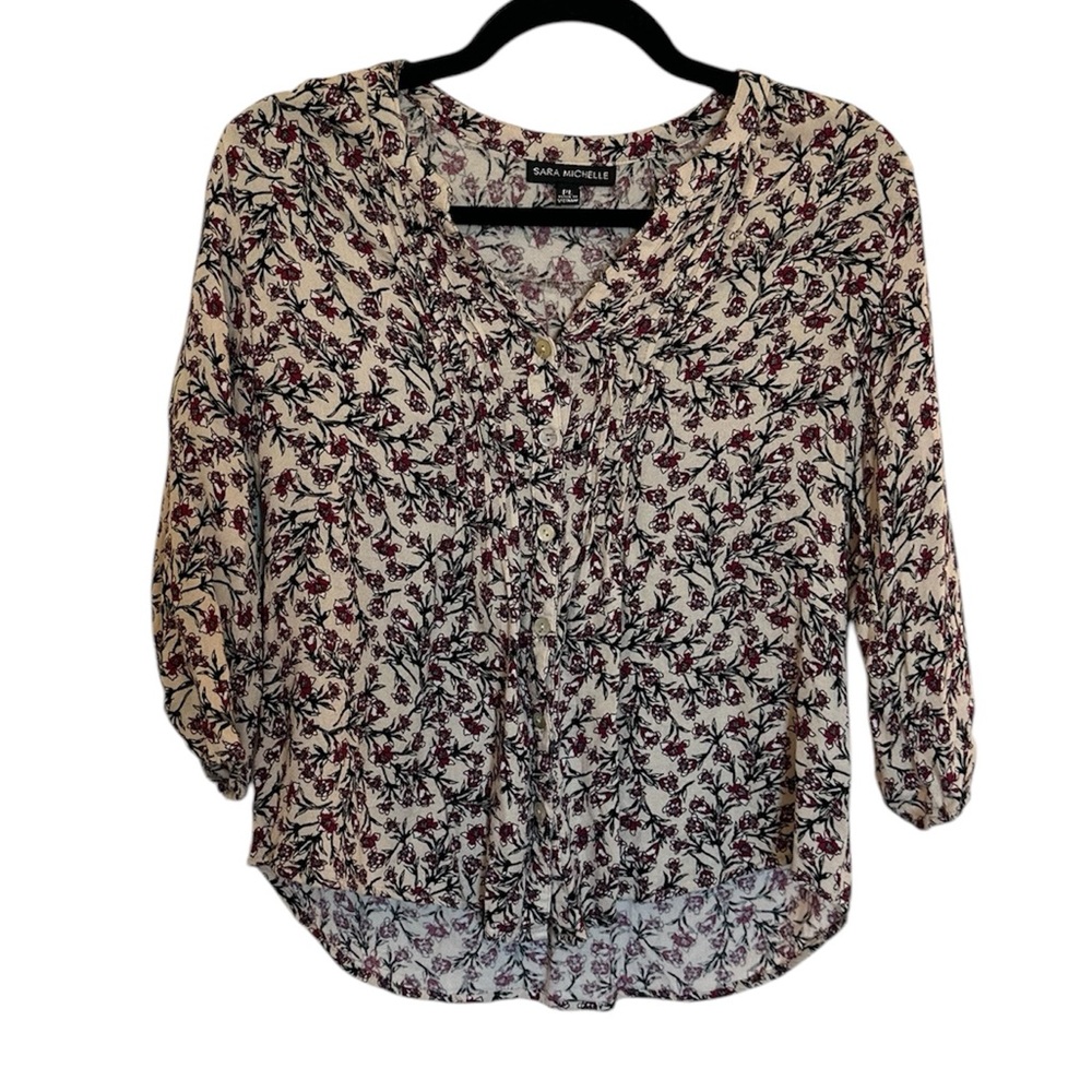Sara Michelle Women's Floral Top - Large Blouse Button Up